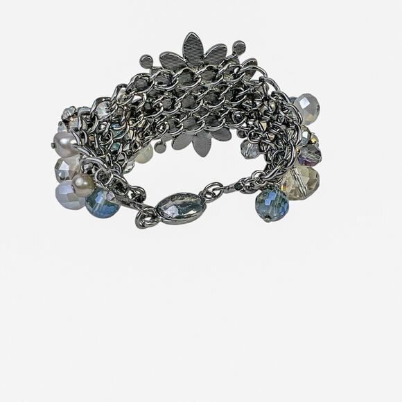 Cha Cha Bracelet Glitter Stone Blue Dangle Beads Gun Metal Chain Magnet Clasp - Picture 8 of 14